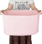 Large Rectangle Blankets Baskets 22"x17"x12" Toy Basket for Kids Woven Cotton Rope Storage Basket for Nursery - Wicker Laundry Baskets for Clothes Towels - Ideal for Living Room Storage pink
