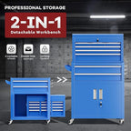 Bonusall 8 Drawer Rolling Tool Chest and Cabinet Combo,Heavy-Duty Metal Garage Tool Chest with Wheels and 2 Doors,2-in-1 Top Box and Roller Cabinet Combo for Garage, Workshop, Warehouse-Blue