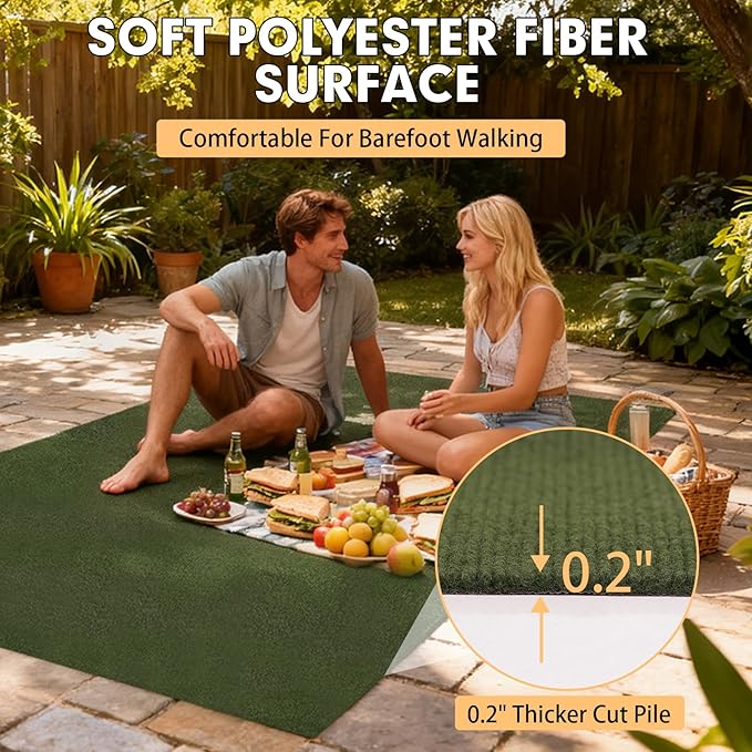 Marine Carpet,5 FT x 25 FT Olive Green Indoor Outdoor Carpet 0.2" Thick with Water-Proof TPE Backing, Non-Slide for Home, Patio, Porch, Deck