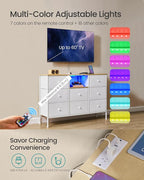 SONGMICS Dresser for Bedroom, Fabric Dresser with Power Outlets and LED Lights, TV Stand for up to 60 Inch TVs, 25 Colors, 11.8 x 47.2 x 31.3 Inches, Cloud White and Oak Beige ULTS518W01