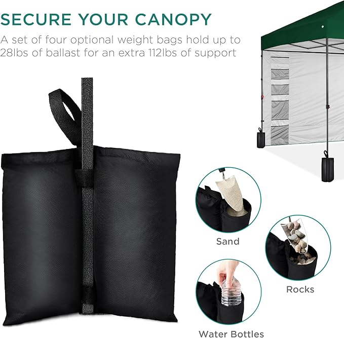 Best Choice Products 10x10ft Easy Pop Up Canopy w/Side Wall, 10 Pockets, Portable Carrying Case, 1-Button Setup, 4 Weight Bags - Forest Green