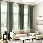 Nanspring 70 Inches Wide Olive Green Linen Curtains for Living Room 2 Panels Set 96 Inch Length Back Tab Light Filtering and Breathability Semi Sheer Curtain for Bedroom 70x96