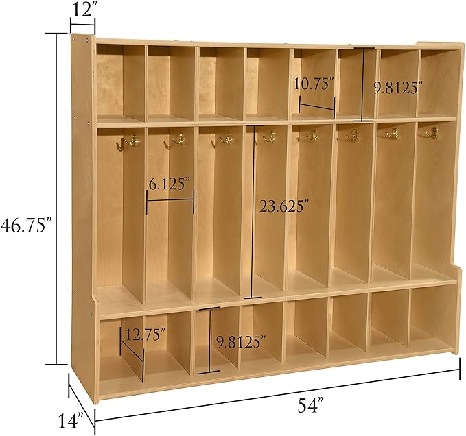 Contender 8 Section Coat Locker with Bench & Cubby Storage, Wooden Backpack Cubby Storage Organizer with Hooks for Daycare, Classroom and Home [Greenguard Gold Certified]