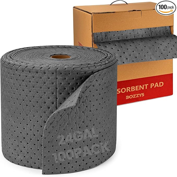 Universal Absorbent Pads Roll | 16"x20" Water Absorbent Mat 100-Pack | Industrial Spill Control for Liquids Leak(24 Gal/Box) | Oil Absorbing Rolls