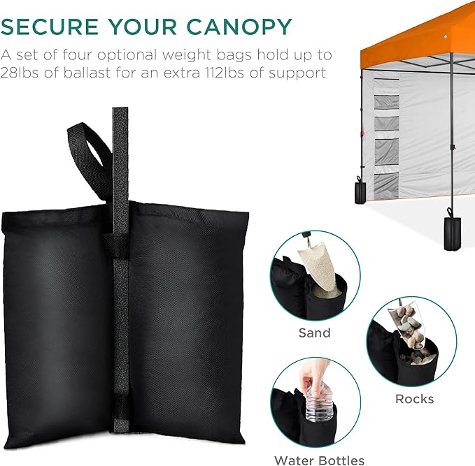 Best Choice Products 10x10ft Easy Pop Up Canopy w/Side Wall, 10 Pockets, Portable Carrying Case, 1-Button Setup, 4 Weight Bags - Orange