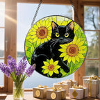 Stained Glass Window Hanging, 8 Inch Black Cat Sun Catcher, Suncatchers for Windows, Sunlight Catcher Glass, Window Hanging Decor, Gifts for Cats Lovers, Mom Gift, Black Cat Decor Gifts