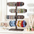 LadyRosian 4 Tier Wooden Display Jewelry Accessory Stand Jewelry Bracelet Holder Bangle Watch Necklace Storage Jewelry Holder Stand Display Organizer (Brown-4 layers)
