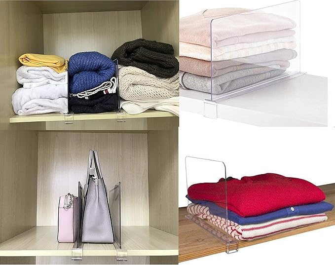 Clear Acrylic Shelf Dividers for Closet Organization - 6 Pack Closet Shelf Divider for Sweatshirt,Towel,Bag,Purse,Clothing,Sweater Organizer,Plastic Dividers and Separators for Shelves and Bedroom