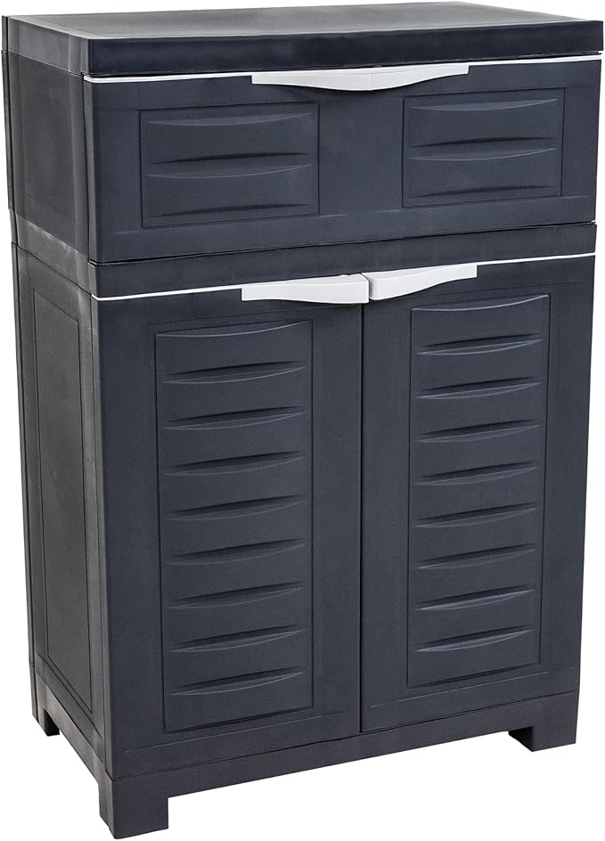 Sunnydaze Plastic Garage Storage Cabinet with Adjustable Shelf - 34.5" H - Garage, Office, Home, Laundry Room - Charcoal
