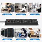 JUNNUJ Heavy Duty 20 Amp Power Strip, Garage 16 Outlets Metal 12 Gauge Surge Protector 3000J, High Amp 5-15P Adapter Shop 6-20R T-Slot Industrial Outlets (16AC, 4FT)