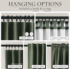 Black Out Curtains for Bedroom Aesthetic 104 Inch Windows, 105 Inches Length Linen Room Darkening Olive Green Canvas Look Classroom/Playroom (W50 xL105 2 Panels) Back Tab/Rod Pocket