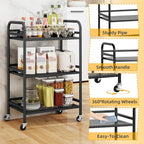 HDANI 3 Tier Rolling Cart,Heavy Duty Multifunctional Metal Frame-Supports 22 Lbs Per Tier,Mesh Rolling Cart with 2 Lockable Wheels for Office,Home,Bedroom,Kitchen,Bathroom,Black