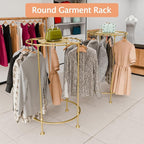 Round Garment Rack,Freestanding Clothes Hanging Rack,for Shopping Malls Retail Bedroom (Gold)