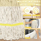 Looped End Commercial Industrial Mop Replacement Head, Heavy Duty String Wet Refill Mop Head for Commercial Industrial Grade Floor Cleaning,2 Pack,Yellow
