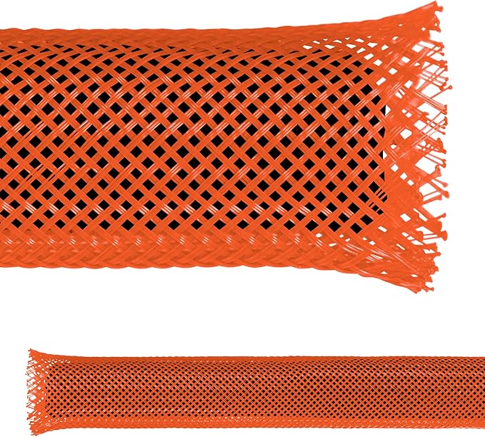 Electriduct 3/4" PET Expandable Braid Sleeving Flame Retardant Flexible Wire Mesh for Cord Management and Cable Protection - 25 Feet - Orange