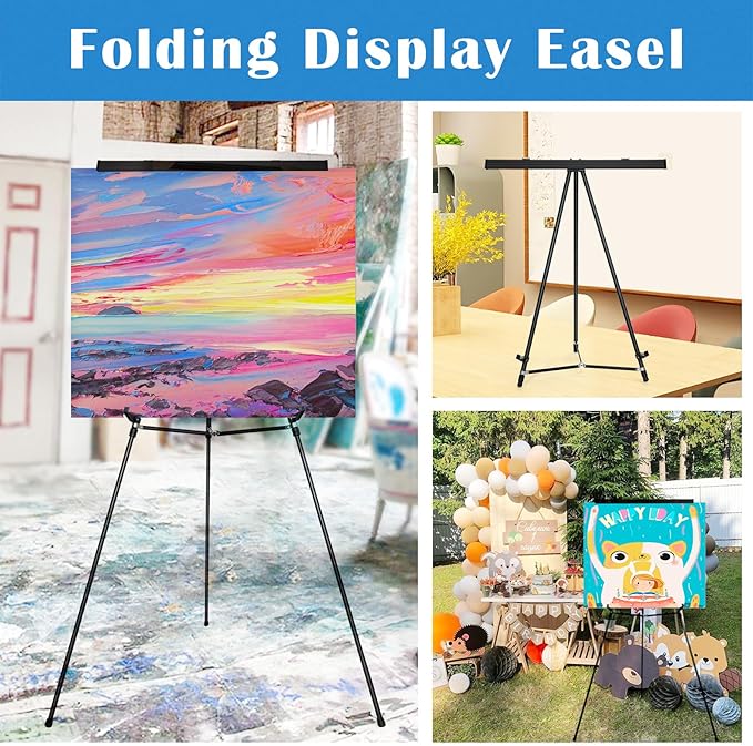 Falling in Art Aluminum Flip Chart Display Easel Stand with Adjustable Floor for Boardroom, Whiteboard, Paper Pads, Signage, 63 1/2'' High, Black 4 PACK