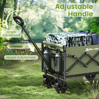 Collapsible Wagon with Wheels, 220 lbs Wagons Carts Foldable Wagon Cart with Flexible Handle, Lightweight Portable Folding Utility Grocery Shopping Cart for Grocery Sports Garden Camping, Green