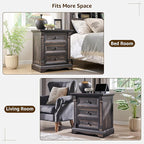 T4TREAM 24" Wide 3 Drawer Dressers, Farmhouse 26" Tall Bedside Side Table with 3 Drawers, Wooden Side Table with Roman Column, End Table for Bedroom, Living Room, Hallway, Dark Rustic Oak