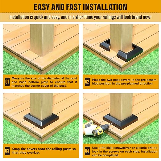5.5"x5.5"（Actual: 5.5"x5.5"） Deck Post Base Cover Decorative Post Base Trim Skirt Black Aluminum 1Pack