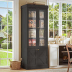 Vyre 71" Tall Farmhouse Bookshelves with Glass Doors and Drawers, Set of 2 – Large Modular Bookcase with Adjustable Shelves, Storage Cabinet for Living Room, Kitchen, Black
