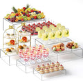 Leinuosen 7 Pcs Extra Large Buffet Risers Set 10" to 16" Rectangle Acrylic Display Box Catering Dessert Table Riser Food Display Decorative Stand with Hollow Bottom for Catering Supplies(Clear)