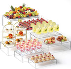 Leinuosen 7 Pcs Extra Large Buffet Risers Set 10" to 16" Rectangle Acrylic Display Box Catering Dessert Table Riser Food Display Decorative Stand with Hollow Bottom for Catering Supplies(Clear)