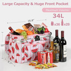 Tirrinia Large Insulated Picnic Basket, 34L Water Resistant & Leakproof Collapsible Portable Cooler Basket Set with Aluminium Handle for Travel, with a Free Foldable Grocery Bag, Pink