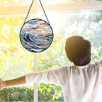 Stained Glass Window Hanging, Sunrise Waves Sun Catchers Diamond Glass Panel Hangings Abstract Suncatcher Decor for Birthday for Women, Men, Wife, Aunt, and Mom 6.3 in