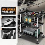 Auto Dynasty 3-Tier Folding Utility Cart with Wheels Lockable, 265LB Heavy Duty Collapsible Service Cart Foldable Rolling Carts for Home, Garage, Warehouses, Restaurants, Workshops