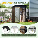 5x3FT Vertical Outdoor Steel Storage Shed, Lockable Doors, Compact Metal Tool Shed for Garden, Backyard, Patio, Utility, and Bike Storage,Brown