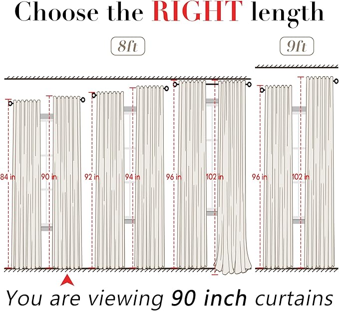 Rod Pocket Curtains for Traverse Rod with Hooks or Tap Tie Top with Clip Rings,Linen Back Tab Boho Sheer Country Curtain Draperies for Bedroom Living Room Dining,Warm Grey Greyish Beige,90 Inch Long
