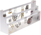 Angelynn's Freestanding or Wall Mounted Earring Holder Organizer Display for Small and Medium Post Stud Dangle Pierced Earrings, Hanging Closet Jewelry Storage Rack, Daelyn White 6" x14 1/2"