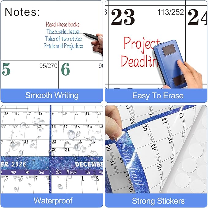 6pcs 32" x 48" 2026 Wall Calendar Dry Erase - Large Starry Sky Calendar Wet & Dry Erasable Laminated 12 Month Annual Yearly Planner, Reversible, Horizontal/Vertical (2026 Wall Calendar)