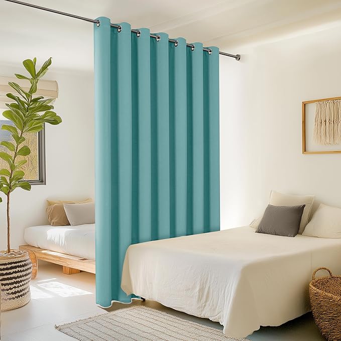 ChrisDowa Room Divider Curtain 96 Inches Long, Wide Blackout Sliding Door Curtain for Bedroom, Room Darkening Privacy Window Drape for Patio Door (1 Panel Set, Aqua, 100 x 96 Inch)