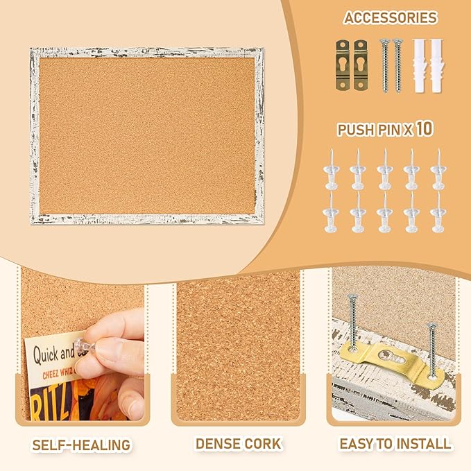 DOLLAR BOSS Cork Board for Wall - 24 X 18 Inches, Birch Bark Framed Bulletin Board Corkboard Decorative Hanging Pin Board for Office & Home Decor