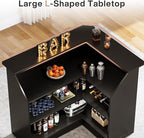 Tribesigns L-Shaped Bar Cabinet, 4-Tier Corner Bar Unit with Stemware Racks, Black