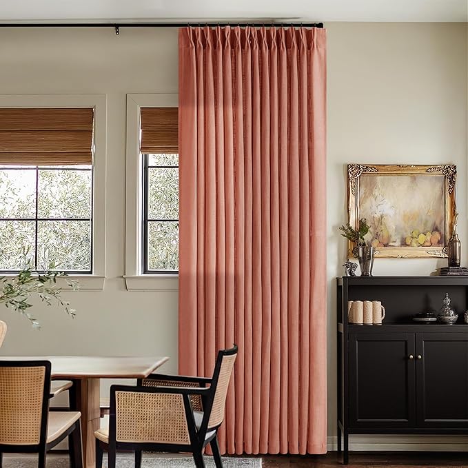 Extra Long Terracotta Linen Curtains 120 Inches Long Red Clay Farmhouse Rustic Curtain Light Filtering Semi Sheer Back Tab Pinch Pleat Curtain for Tall Ceiling Living Room 2 Panels Autumn Fall Decor