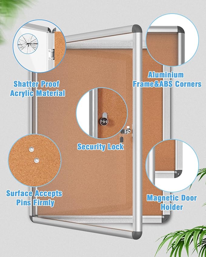 Mifuro 2 Pack 38"x28" Enclosed Bulletin Board, Lockable Weather-Resistant Aluminum Cork Noticeboard for School & Office, Silver Frame w/Cork