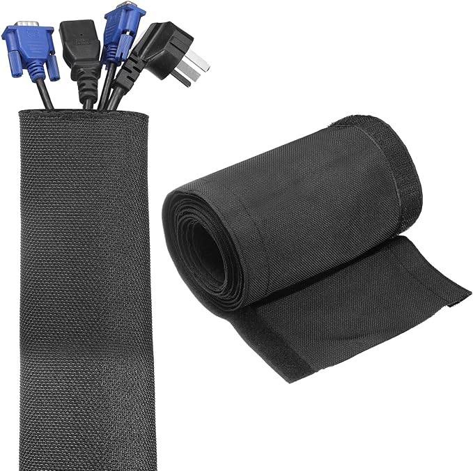 uxcell Hook and Loop Cable Management Sleeve, 6.6ft x 1.8 Inch Flexible Cable Wrap Cover Wire Hider, Cord Organizer and Cable Protector for Desks TV Computers, Black