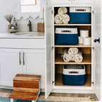 OrganiHaus Extra Large Fabric Storage Baskets for Shelves 3 Pack, 16x13in Closet Storage Bins for Shelves, Canvas Baskets for Organizing, Linen Closet Organizers, Cloth Basket, Navy Blue/Off-White