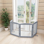 Freestanding Pet Gate - Foldable Wooden Dog Gate for House, Indoor, 80 Inch Wide, 4 Panels 24", Grey