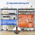 5 Tier Storage Shelves 71" H Wire Shelving Adjustable Metal Shelving,1000LBS Pantry Shelves Sturdy Steel Wire Shelf for Kitchen Commercial Pantry Garage Warehouse,71" H X35.5 W X13.8 D, Black