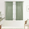 XTMYI Sage Green Back Tab/Hook Belt Linen Cotton Sheer Curtains 45 Inch Length for Bathroom Bedroom 2 Panels Set