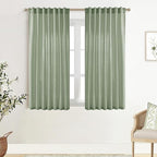 XTMYI Sage Green Back Tab/Hook Belt Linen Cotton Sheer Curtains 45 Inch Length for Bathroom Bedroom 2 Panels Set