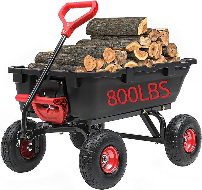 800lb Garden Dump Cart, Heavy Duty Wheelbarrow Dump Wagon with 4 Wheels&Quick-Release Dumping,Utility Wagon Carts for Yard,Farm and Garden