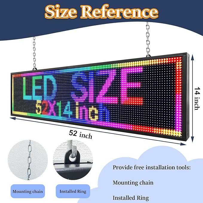 P10 52x14 inch Full Color WiFi LED Display Sign Outdoor Waterproof lP45 Digital Boardfor Restaurants, Cafes & Bars with Dynamic Ads, Remote Programming and Easy Setup