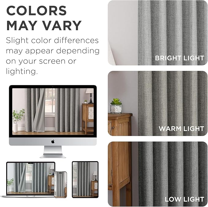 Joydeco Pinch Pleated Curtains - 100% Blackout for Bedroom, Light Grey Linen Curtains 40" W x 84" L, Thermal Insulated 2 Panels Light Blocking Drapes, Back Tabs for Living Room