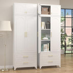Kitchen Pantry Cabinet，90" Storage Cabinets with Doors and Shelves,Metal Pantry Cabinet with 2 Drawers,White Kitchen Cupboard for Livingroom,Pantry, Bathroom
