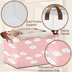Pink Cloud Storage Basket Large 17x11.5x10.5 Inches - Collapsible Fabric Organizer Bin with Handles for Nursery, Girls Room, Toys - Foldable Decorative Hamper with Soft Fluffy Design - Single Pack