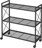 SONGMICS 3-Tier Metal Storage Rack with Wheels, Mesh Shelving Unit with X Side Frames, 31.5-Inch Width, for Entryway, Kitchen, Living Room, Bathroom, Industrial Style, Black UBSC183B01